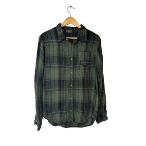 CP Shades Shirt Women's L 100% Cotton Casual Button up - Green and black plaid 
